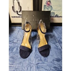 ILLUDE Women's Open Toe Ankle Strap Chunky Block High Heel Ruby 7.5, Navy‎